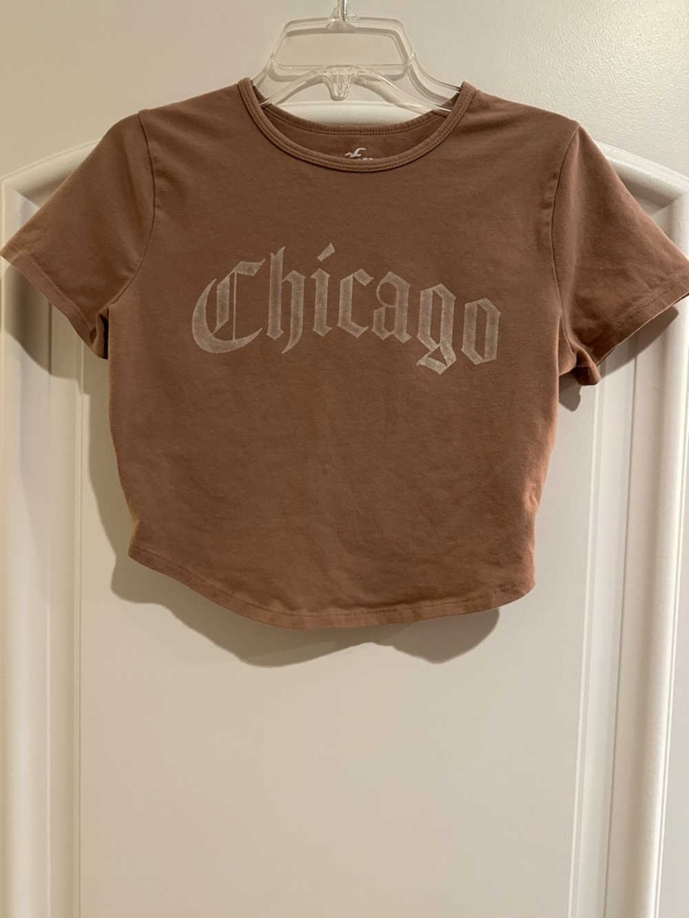 Hollister Chicago Graphic Crop Tee in Cocoa Color Size Medium